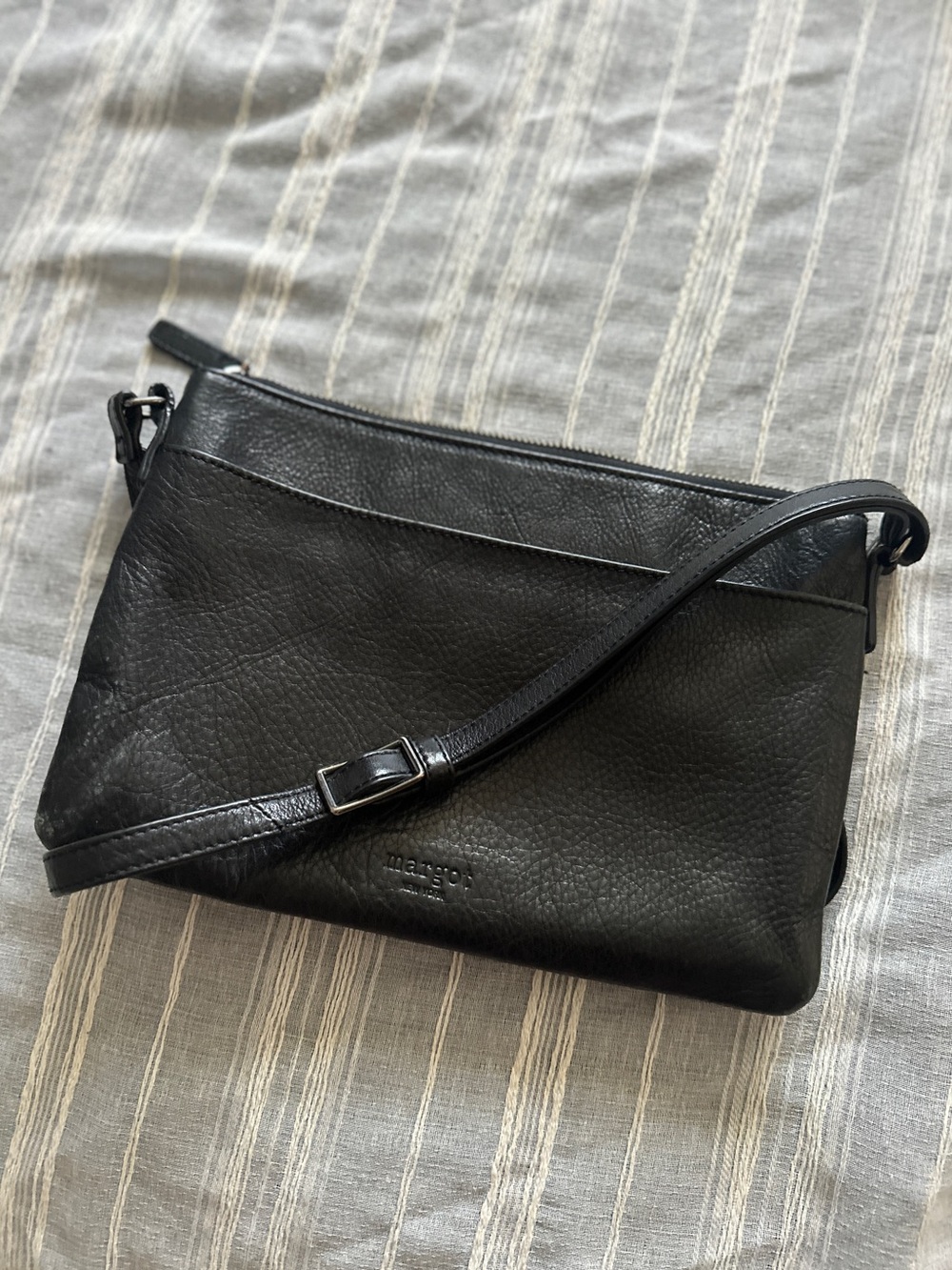 MARGOT New York Black Textured Leather Slim Crossbody Bag